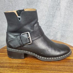 Gentle Souls Boots Women's 8 Black Leather Binta Slit Zip Buckle Moto Booties